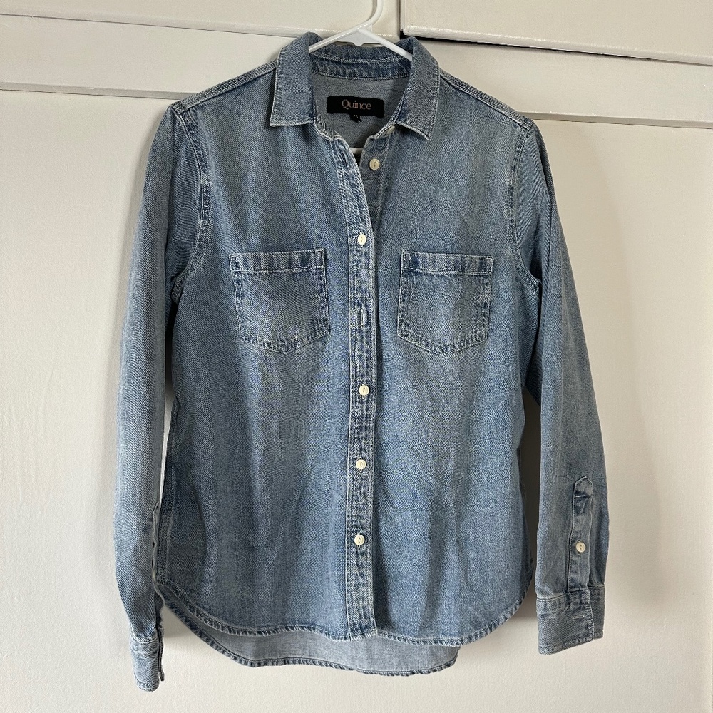 Quince Distressed Denim Shirt  Blue (M)